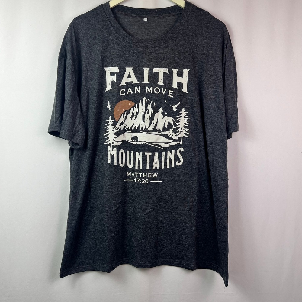 Faith Can Move Mountains Tee Large Gray Matthew 17:20 Christian Shirt